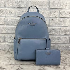 Kate Spade Leila Dome Backpack & Medium Compact Bifold Wallet In Dusty Blue